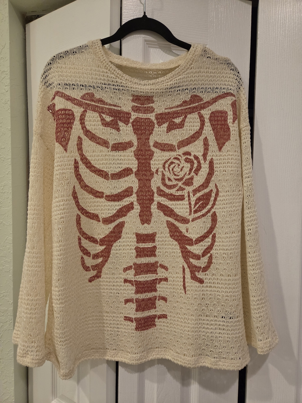 Skeleton And Rose Cream Open-Knit Oversized Sweater Womens Small